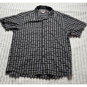 Quiksilver Shirt Mens XL Dark Navy Plaid Short Sleeve Button Up Casual